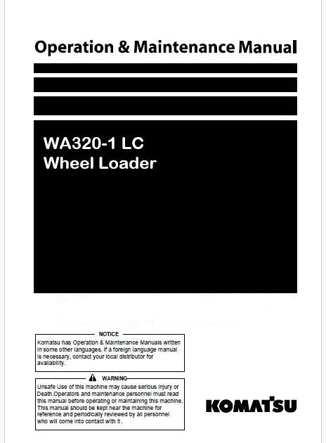 Komatsu WA320-1 LC Wheel Loader Pdf Operation and Maintenance Manual