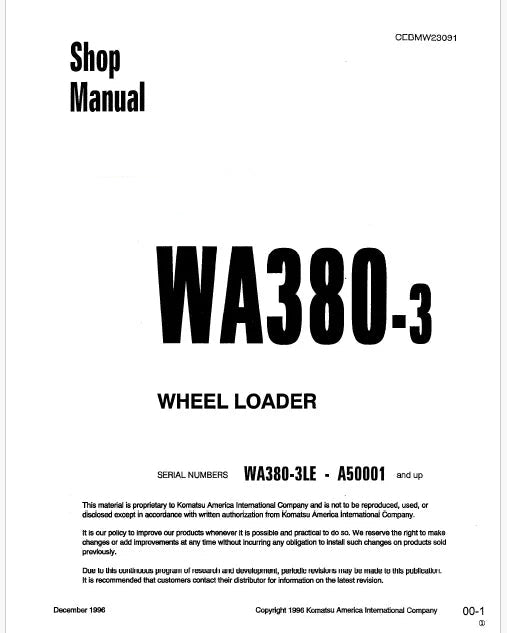 Komatsu WA380-3 LE Wheel Loader Pdf Repair Service Manual Sn A50001 and UP
