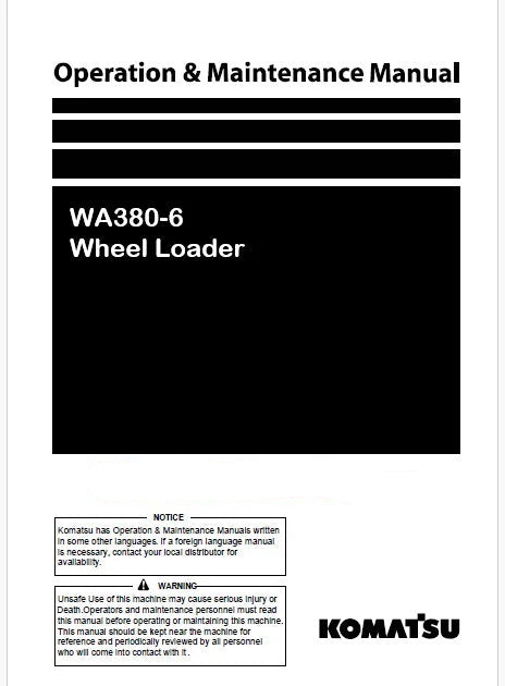Komatsu WA380-6 Wheel Loader Pdf Operation and Maintenance Manual