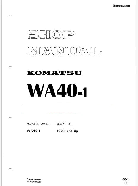 Komatsu WA40-1 Wheel Loader Pdf Repair Service Manual Sn 1001 and UP
