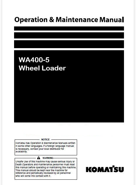 Komatsu WA400-5 Wheel Loader Pdf Operation and Maintenance Manual