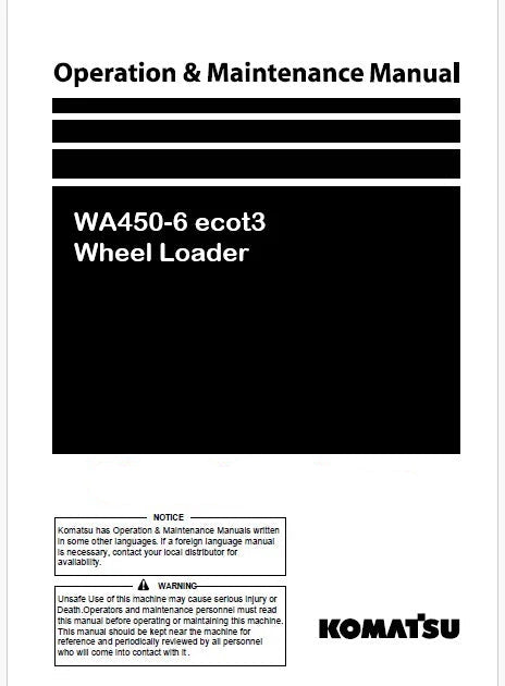 Komatsu WA450-6 ecot3 Wheel Loader Pdf Operation and Maintenance Manual