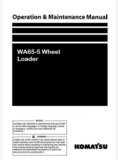 Komatsu WA65-5 Wheel Loader Pdf Operation and Maintenance Manual