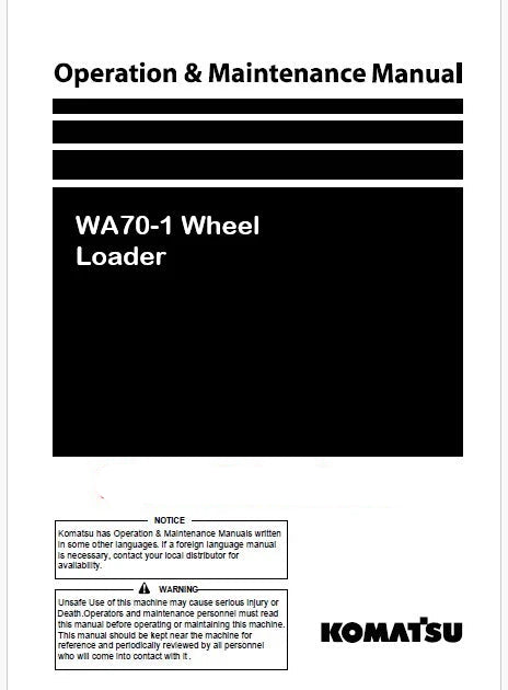 Komatsu WA70-1 Wheel Loader Pdf Operation and Maintenance Manual