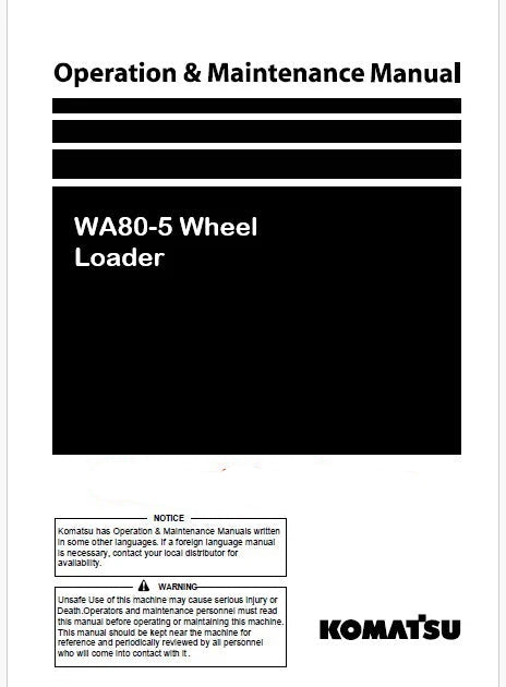 Komatsu WA80-5 Wheel Loader Pdf Operation and Maintenance Manual