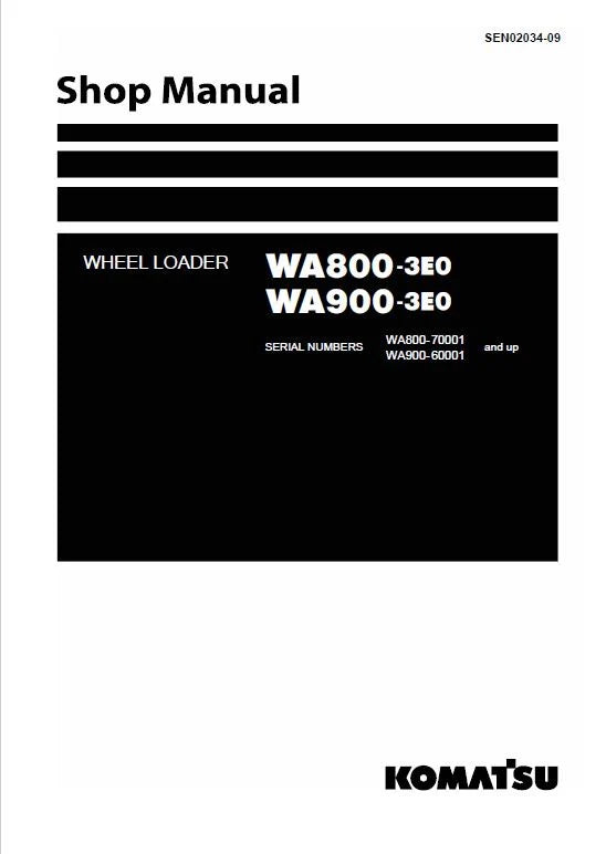 Komatsu WA800-3E0, WA900-3E0 Wheel Loader Pdf Shop Repair Service Manual