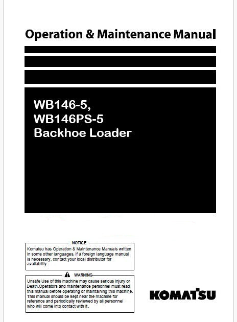 Komatsu WB146-5, WB146PS-5 Backhoe Loader Pdf Operation and Maintenance Manual