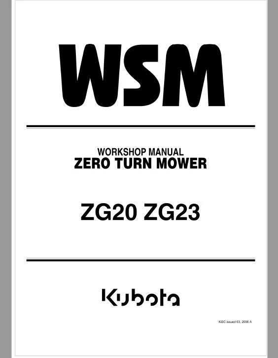 Kubota ZG20, ZG23 Zero Turn Mower Pdf Repair Service Manual
