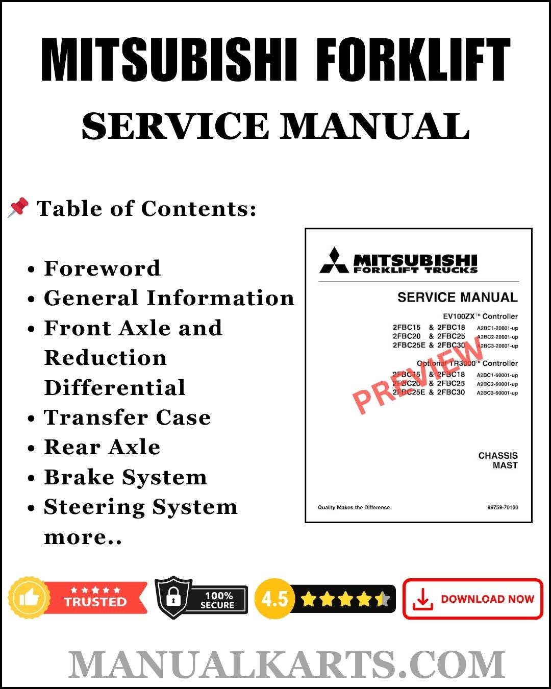 Mitsubishi FD70N1 Forklift Pdf Service Manual