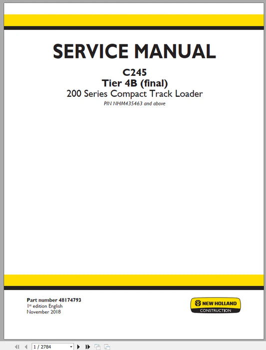 New Holland C245 Compact Track Loader Pdf Repair Service Manual (Tier 4b)