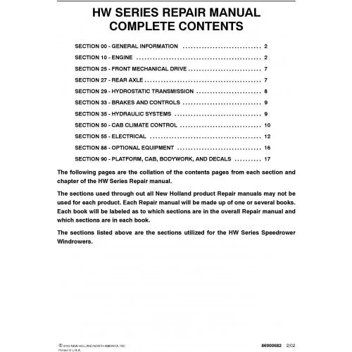 New Holland HW Series HW300, HW320, HW340 Speedrower Windrower Pdf Repair Service Manual