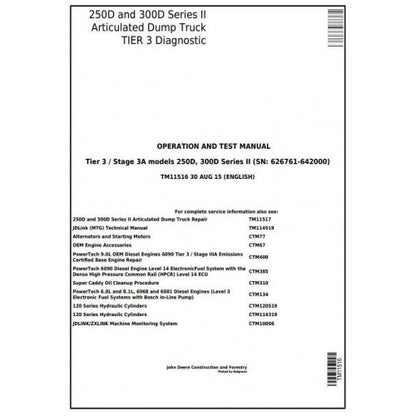 PDF 250D, 300D Ser.2 John Deere Articulated Dump Truck (TM11516) Diagnostic and Test manual