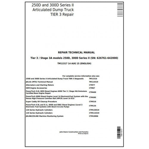 PDF 250D, 300D Ser.2 John Deere Articulated Dump Truck (TM11517) Service Repair Manual