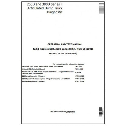 PDF 250D, 300D Ser.2 John Deere Dump Truck (TM12403) Diagnostic & Test Service Manual