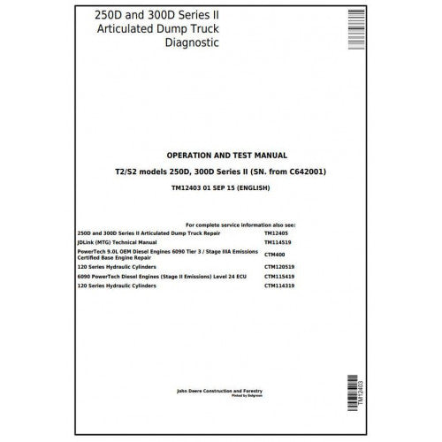 PDF 250D, 300D Ser.2 John Deere Dump Truck (TM12403) Diagnostic & Test Service Manual