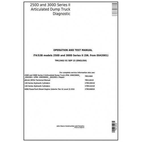 PDF 250D, 300D Series II John Deere Articulated Dump Truck (TM12402) Diagnostic & Test manual