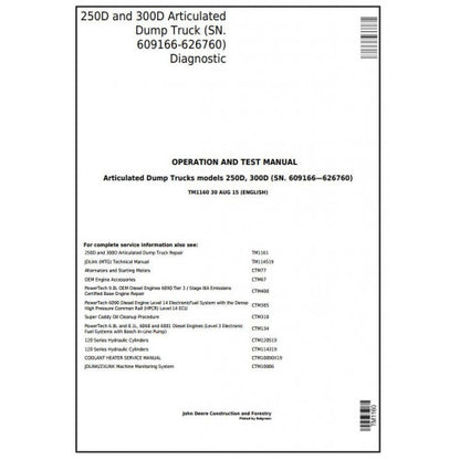 PDF 250D and 300D John Deere Articulated Dump Truck (TM1160) Diagnostic Service Manual