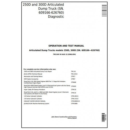 PDF 250D and 300D John Deere Articulated Dump Truck (TM1160) Diagnostic Service Manual