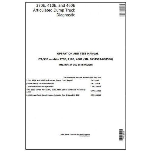 PDF 370E, 410E, 460E John Deere Articulated Dump Truck (TM12406) Diagnostic Manual