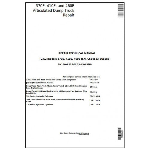 PDF 370E, 410E, 460E John Deere Articulated Dump Truck (TM12409) Service Repair Manual