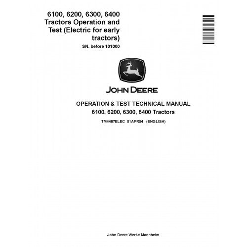 PDF 6100, 6200, 6300 and 6400 John Deere Tractor (SN. before 101000) Electical System (TM4487ELEC) Operation and Test Manual Supplement
