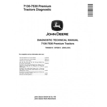 PDF 7130, 7230, 7330, 7430 and 7530 John Deere Premium Tractor North America (TM400019) Diagnostic Service Manual