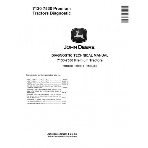 PDF 7130, 7230, 7330, 7430 and 7530 John Deere Premium Tractor North America (TM400019) Diagnostic Service Manual