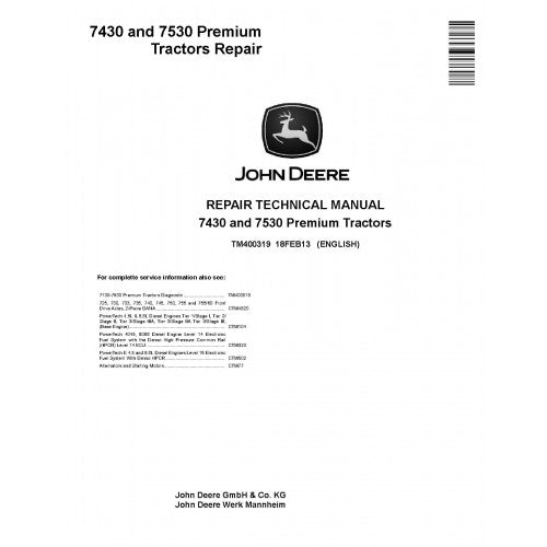 PDF 7430 and 7530 John Deere Premium Tractor North America (TM400319) Service Repair Manual