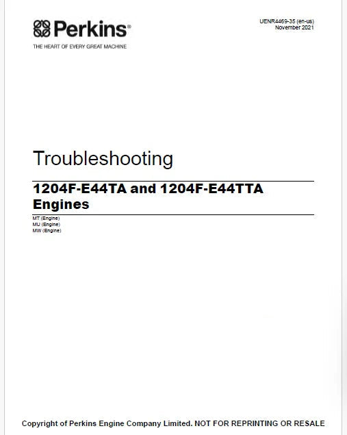 Perkins 1204E-E44TA and 1204E-E44TTA Industrial Engines Pdf Troubleshooting Manual