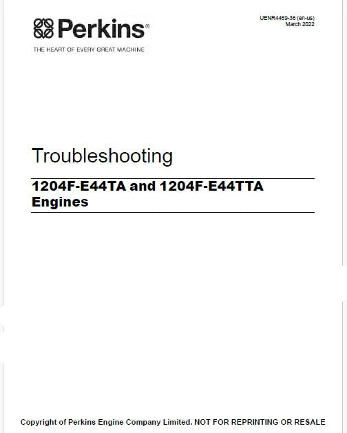 Perkins 1204F-E44TA and 1204F-E44TTA Industrial Engines Pdf Troubleshooting Manual