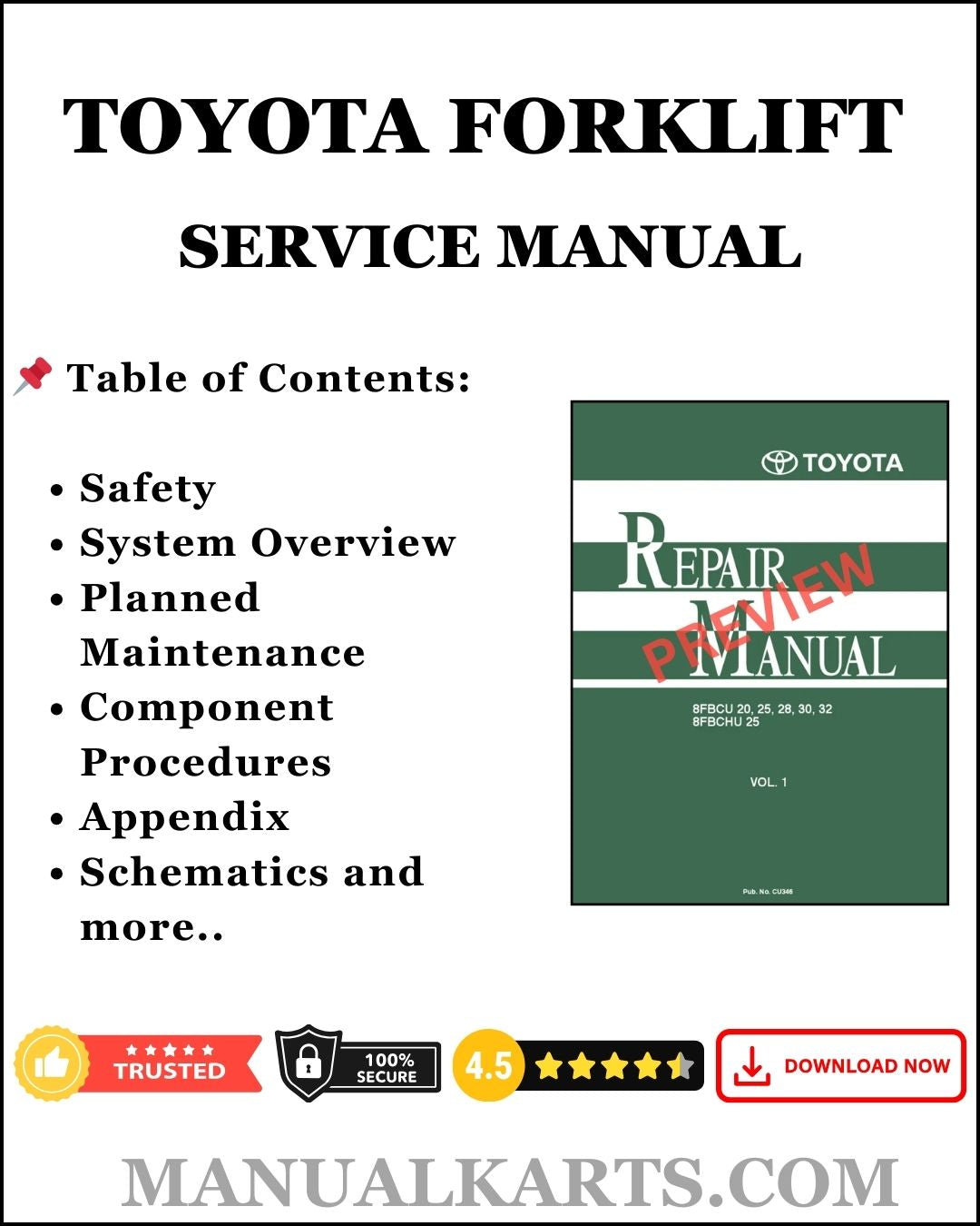 Toyota 5FB10, 14, 15, 18, 20, 25, 30 Forklift Pdf Service Repair Manual