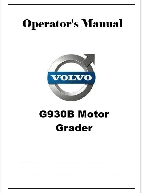 Volvo G930B Motor Grader Pdf Operator's Manual