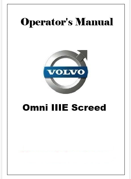 Volvo Omni IIIE Screed Pdf Operator's Manual