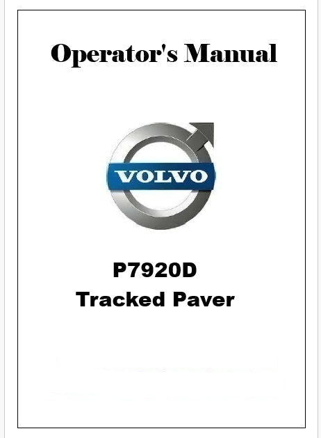 Volvo P7920D Tracked Paver Pdf Operator's Manual PID:54715223