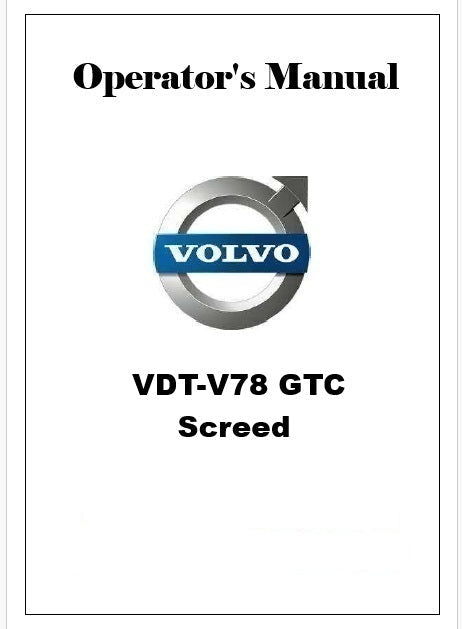 Volvo VDT-V78 GTC Screed Pdf Operator's Manual