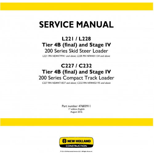 New Holland C227 Compact Track Loader 200 Series Pdf Repair Service Manual Eu (p. Nb. 47683911)