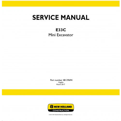 New Holland E33C Mini Excavator Pdf Repair Service Manual (p. Nb. 48139694)