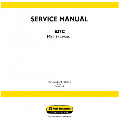New Holland E37c Mini Excavator Pdf Repair Service Manual (p. Nb. 51487933)