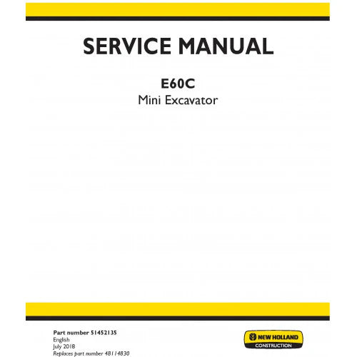 New Holland E60C Mini Excavator Pdf Repair Service Manual (p. Nb. 51452135)