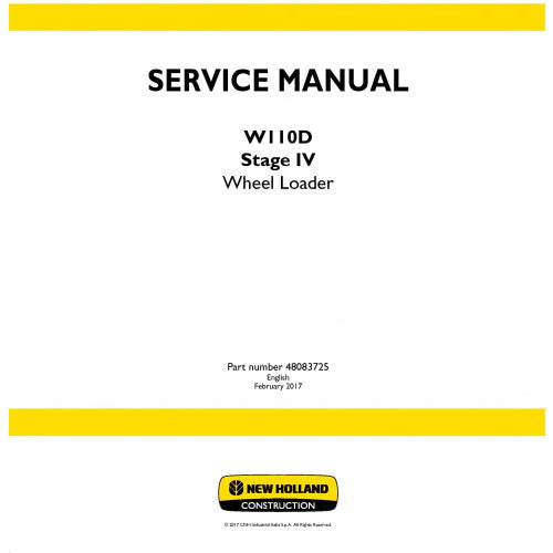 New Holland W110D Wheel Loader Pdf Repair Service Manual (p. Nb. 48083725)